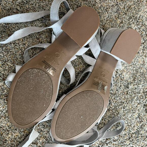 Madden Girl Strappy Gray Wrap Around Block Heels Size 8.5 Faux Suede - Picture 5 of 11